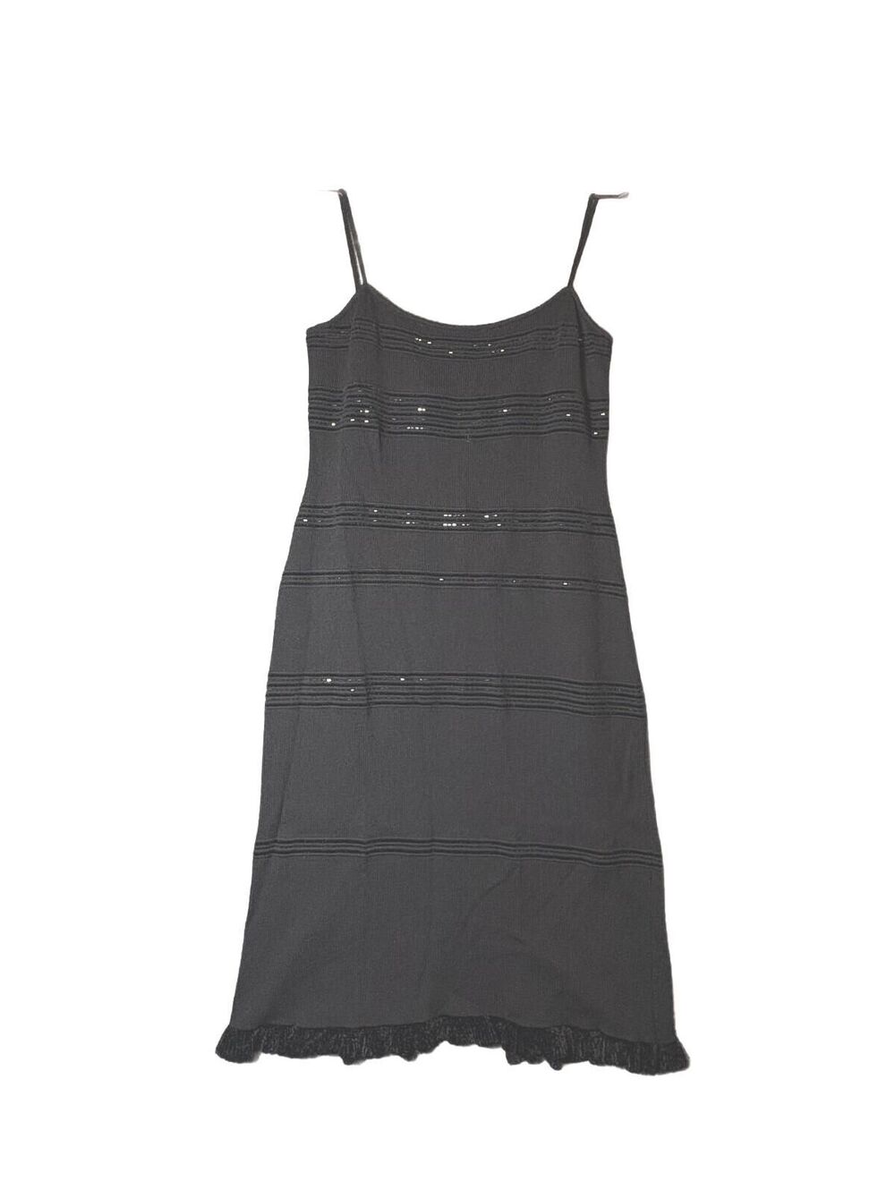 St.John Evening black Knit Midi Dress Sequin Detail Ruffled Hem-0271